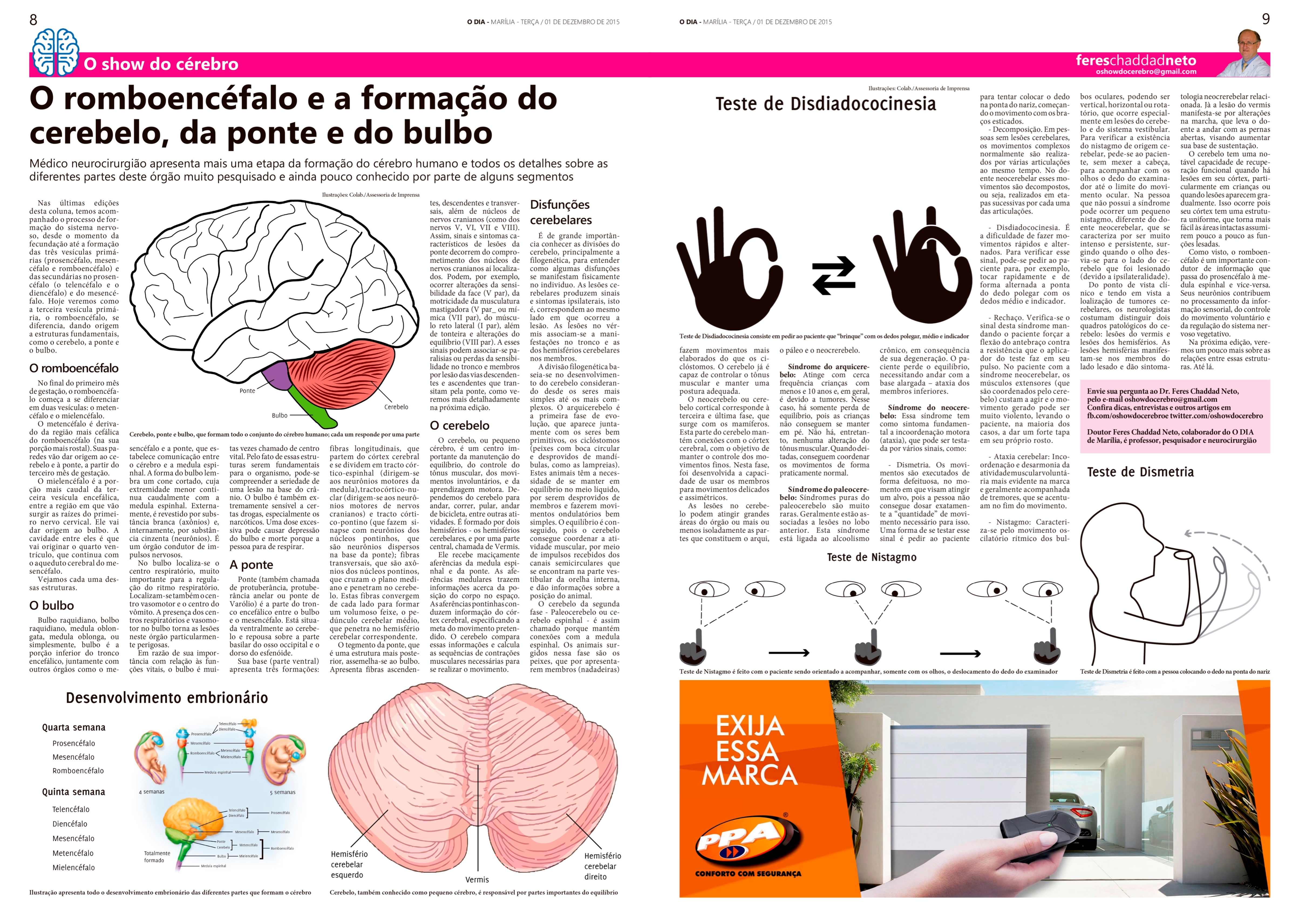 Coluna O Show do Cérebro no jornal O Dia, em 01/12/15