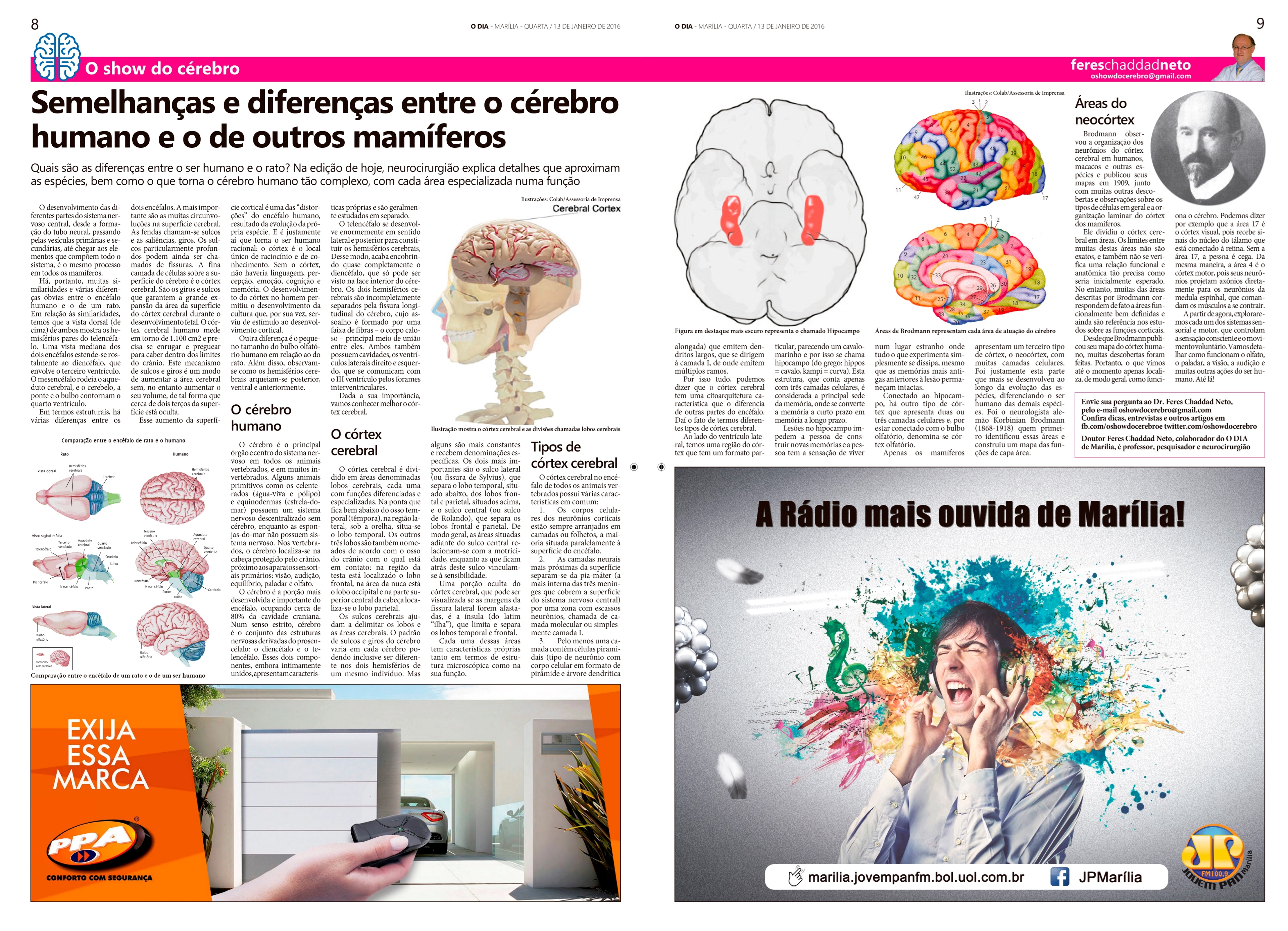 Coluna O Show do Cérebro no jornal O Dia, em 13/01/2016